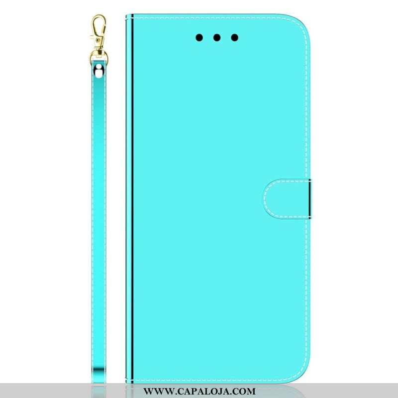 Capa De Couro Para Samsung Galaxy M53 5G Espelho E Cordão