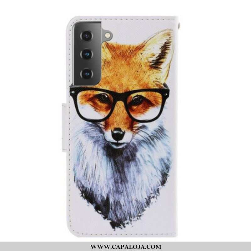 Capa De Couro Para Samsung Galaxy S21 5G De Cordão Brainy Fox Com Alça