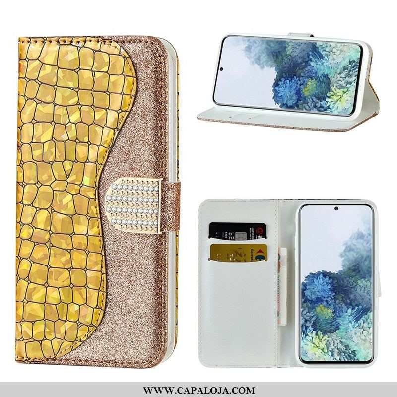 Capa De Couro Para Samsung Galaxy S21 5G Diamantes De Crocodilo