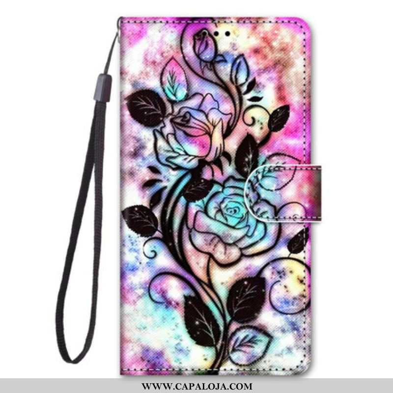 Capa De Couro Para Samsung Galaxy S21 5G Flores Neon