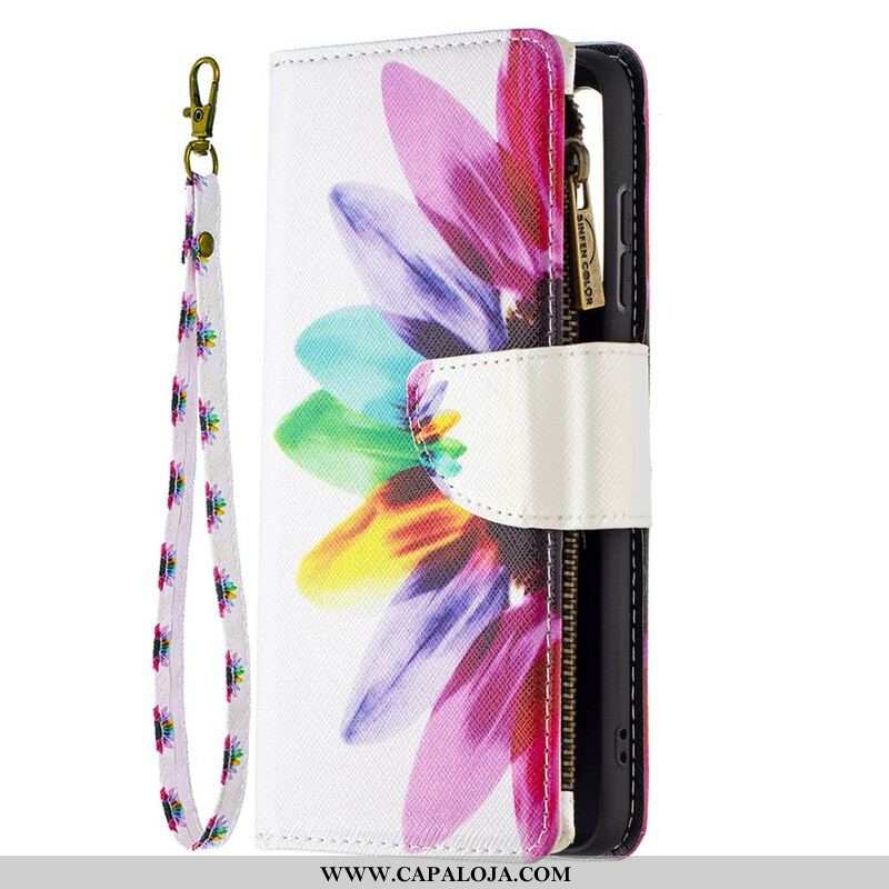 Capa De Couro Para Samsung Galaxy S21 FE Bolso Com Zíper Flor