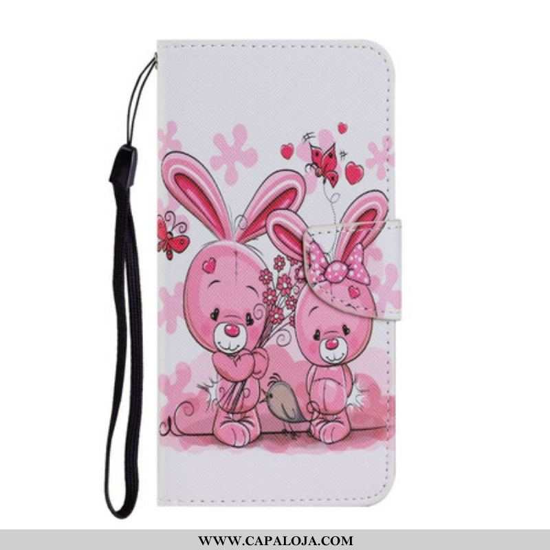 Capa De Couro Para Samsung Galaxy S21 FE Coelhos