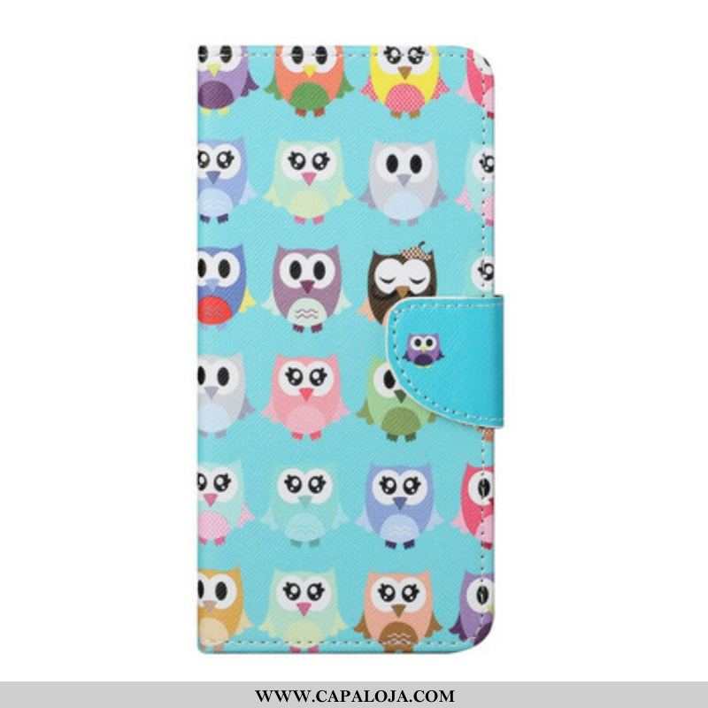 Capa De Couro Para Samsung Galaxy S21 FE Corujas