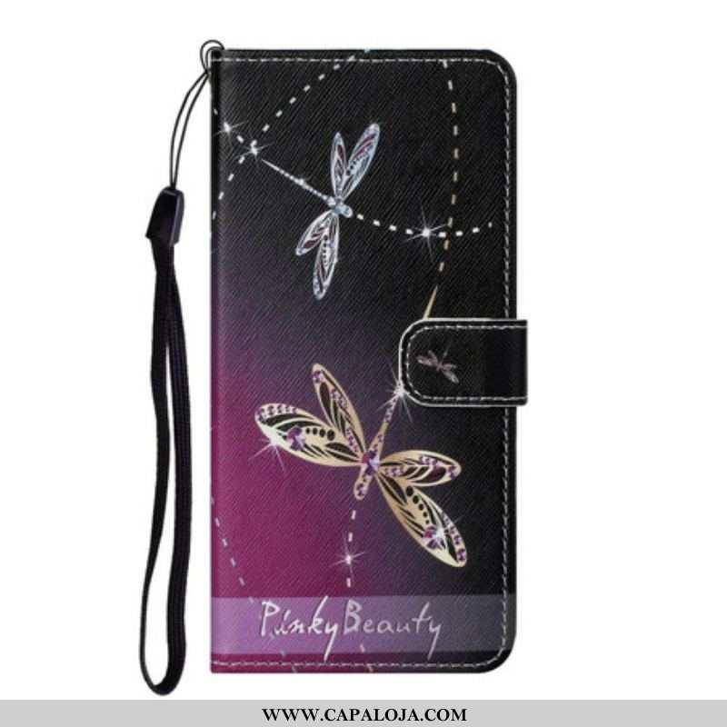 Capa De Couro Para Samsung Galaxy S21 FE De Cordão Libélulas Strappy