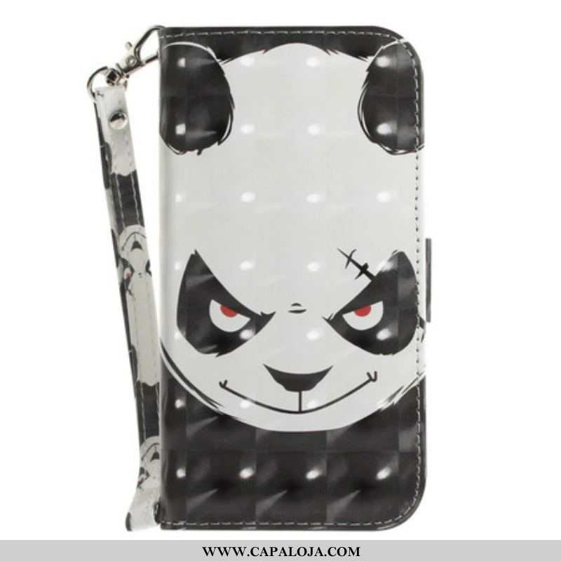 Capa De Couro Para Samsung Galaxy S21 FE De Cordão Panda Irritado Com Cordão