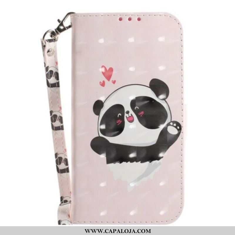 Capa De Couro Para Samsung Galaxy S21 FE De Cordão Panda Love Com Cordão