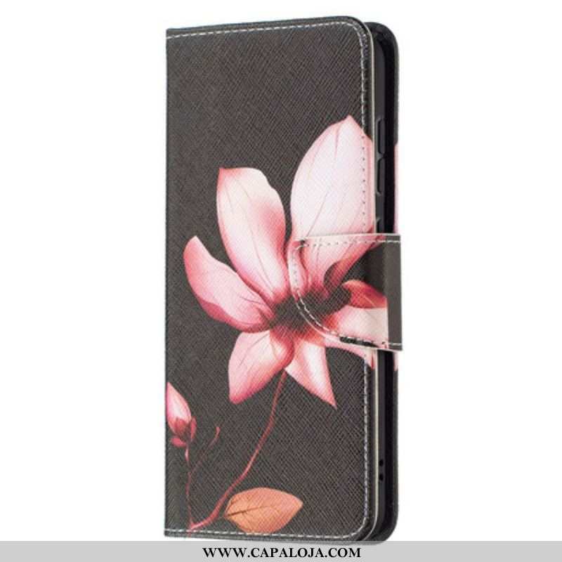 Capa De Couro Para Samsung Galaxy S21 FE Flor Rosa