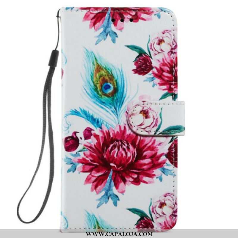 Capa De Couro Para Samsung Galaxy S21 FE Flores Intensas