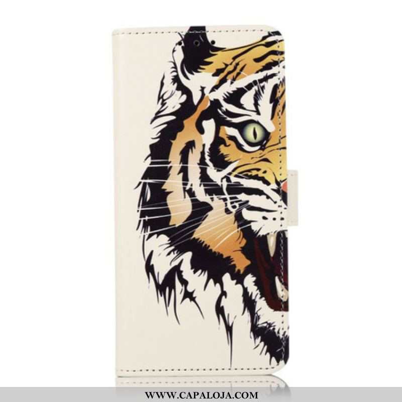 Capa De Couro Para Samsung Galaxy S21 FE Tigre Feroz