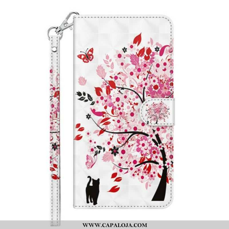 Capa De Couro Para Samsung Galaxy S21 FE Árvore Rosa