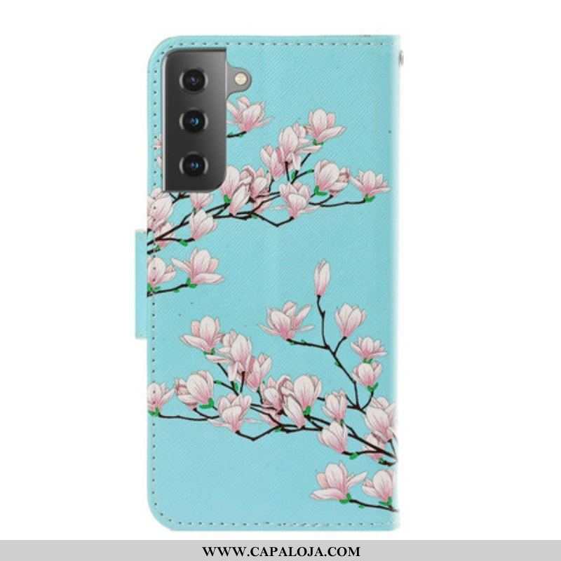 Capa De Couro Para Samsung Galaxy S21 Plus 5G De Cordão Arbusto Strappy