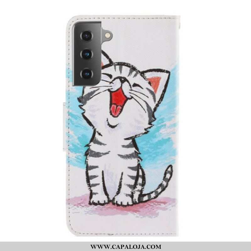 Capa De Couro Para Samsung Galaxy S21 Plus 5G De Cordão Gatinho Cor Strappy