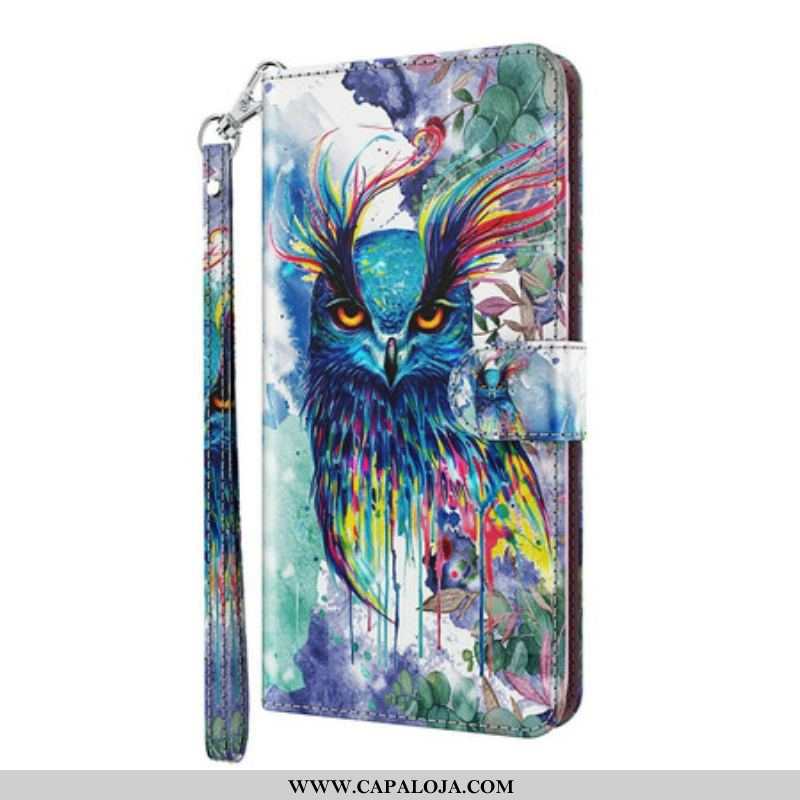 Capa De Couro Para Samsung Galaxy S21 Plus 5G Pássaro Aquarela