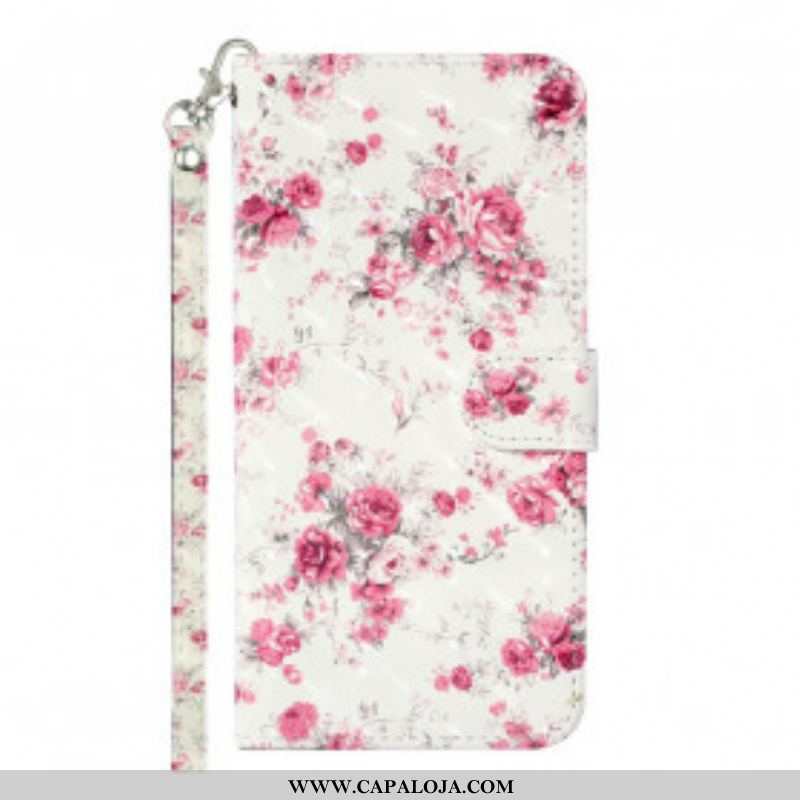 Capa De Couro Para Samsung Galaxy S21 Ultra 5G De Cordão Strap Light Spot Flowers