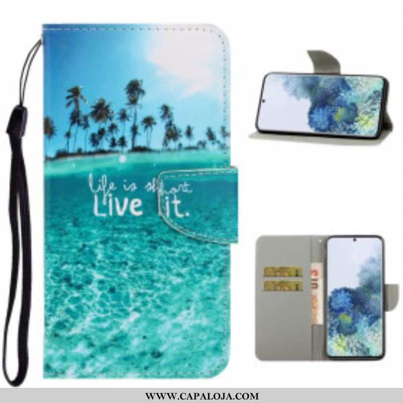 Capa De Couro Para Samsung Galaxy S21 Ultra 5G De Cordão Viva Na Lanyard