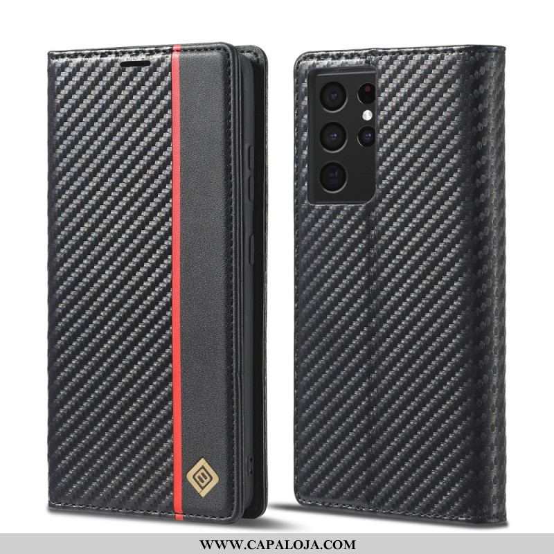 Capa De Couro Para Samsung Galaxy S21 Ultra 5G Fibra De Carbono Lc.imeeke