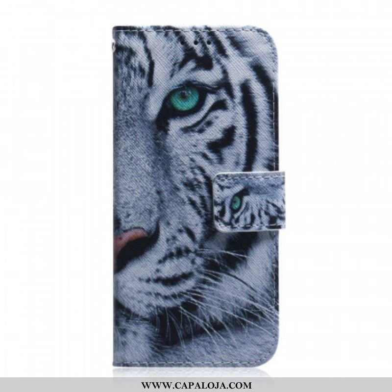 Capa De Couro Para Samsung Galaxy S22 5G Cara De Tigre