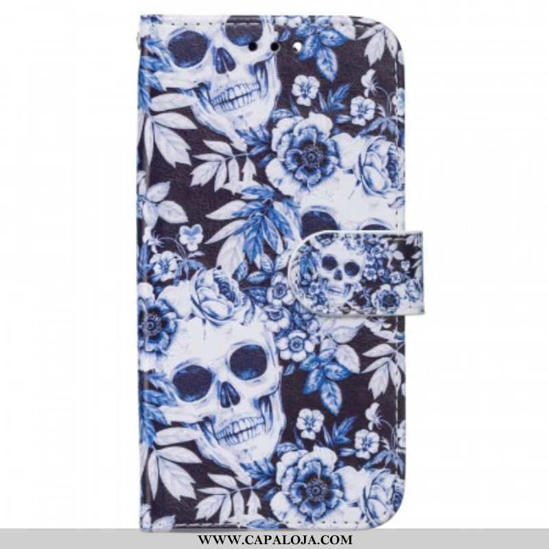 Capa De Couro Para Samsung Galaxy S22 5G Caveiras Retrô