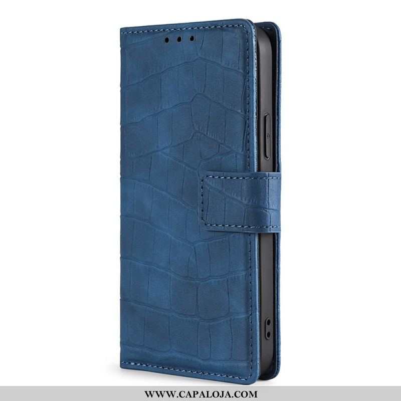 Capa De Couro Para Samsung Galaxy S22 5G Efeito Pele De Crocodilo