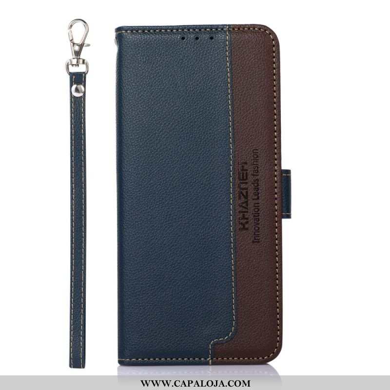 Capa De Couro Para Samsung Galaxy S22 5G Estilo Lichia Rfid Khazneh