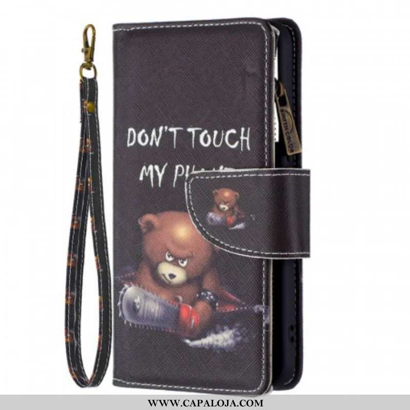 Capa De Couro Para Samsung Galaxy S22 5G Urso De Bolso Com Zíper