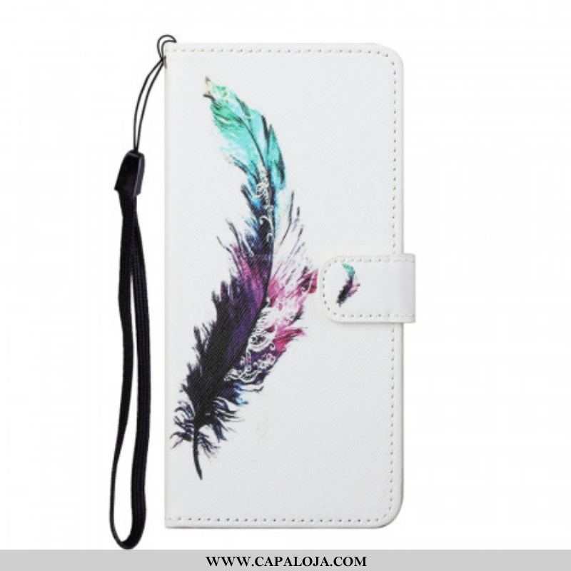 Capa De Couro Para Samsung Galaxy S22 Plus 5G De Cordão Pena Com Cordão