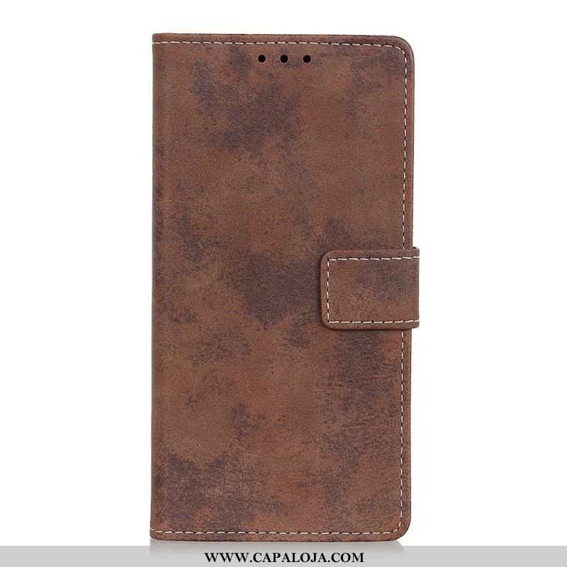 Capa De Couro Para Samsung Galaxy S22 Plus 5G Efeito Couro Vintage