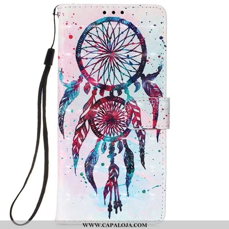 Capa De Couro Para Samsung Galaxy S22 Ultra 5G Apanhador De Sonhos Aquarela