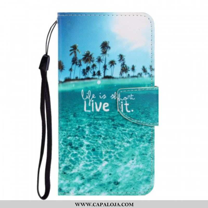 Capa De Couro Para Samsung Galaxy S22 Ultra 5G De Cordão Viva Na Lanyard