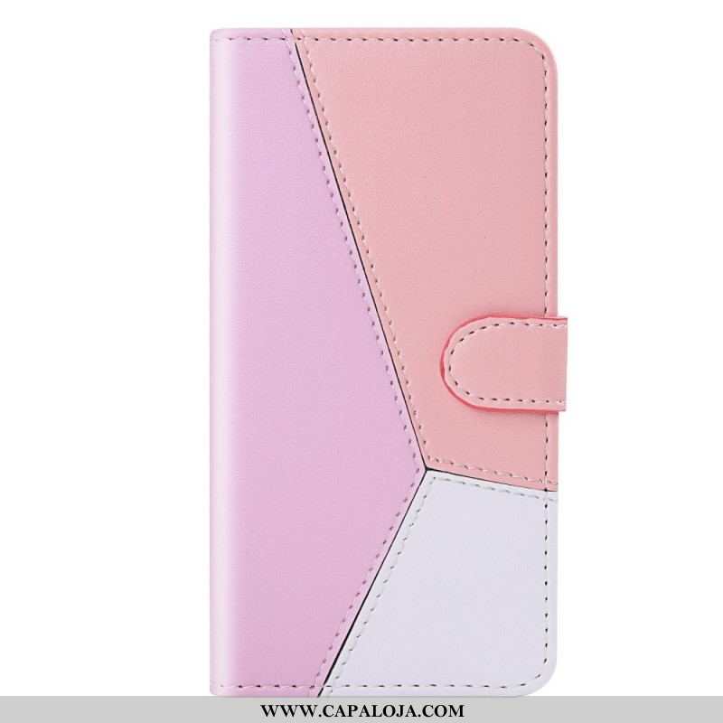 Capa De Couro Para Samsung Galaxy S22 Ultra 5G Efeito Couro Tricolor