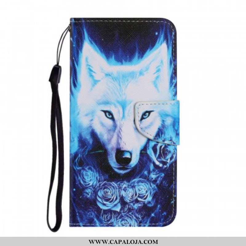 Capa De Couro Para Samsung Galaxy S22 Ultra 5G Lobo Branco