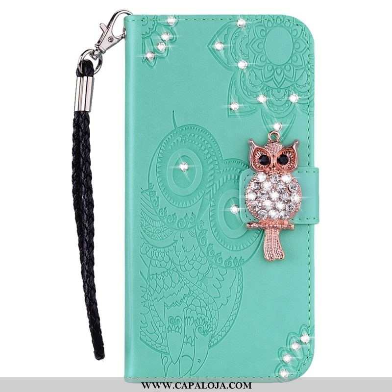 Capa De Couro Para Samsung Galaxy S23 5G Coruja Mandala E Charme