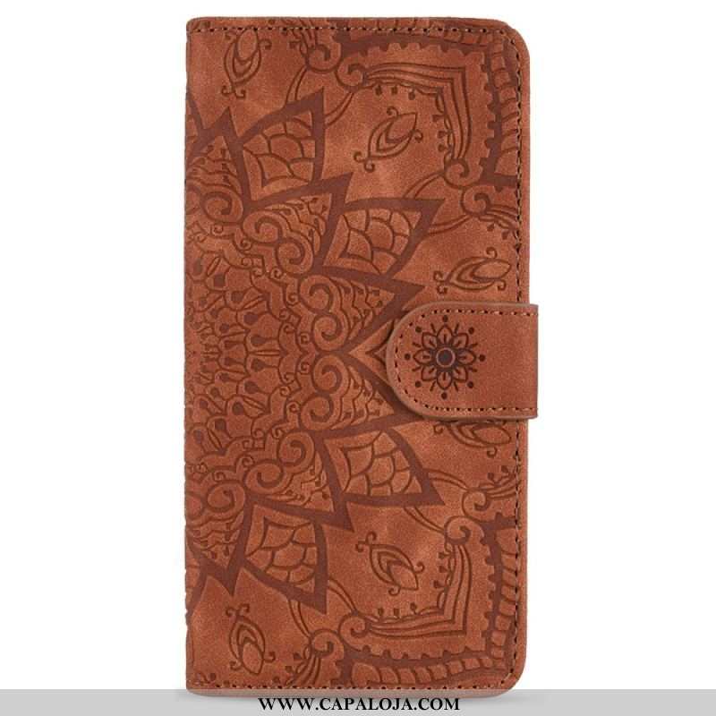 Capa De Couro Para Samsung Galaxy S23 5G De Cordão Mandala Elegante Com Tiras