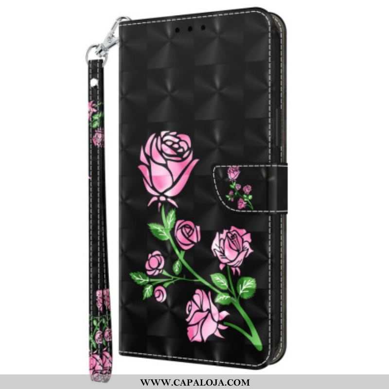 Capa De Couro Para Samsung Galaxy S23 5G De Cordão Strappy Gráfico Rosa