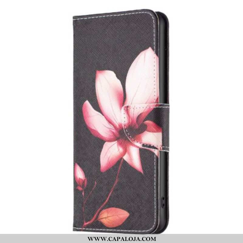 Capa De Couro Para Samsung Galaxy S23 5G Flor Em Fundo Preto