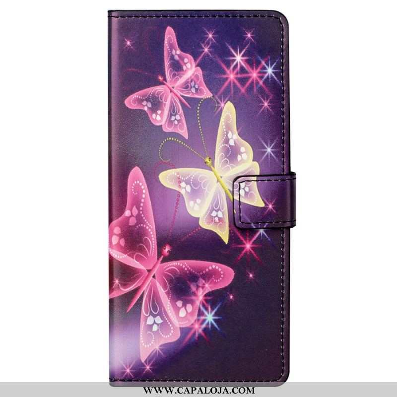 Capa De Couro Para Samsung Galaxy S23 5G Lindas Borboletas