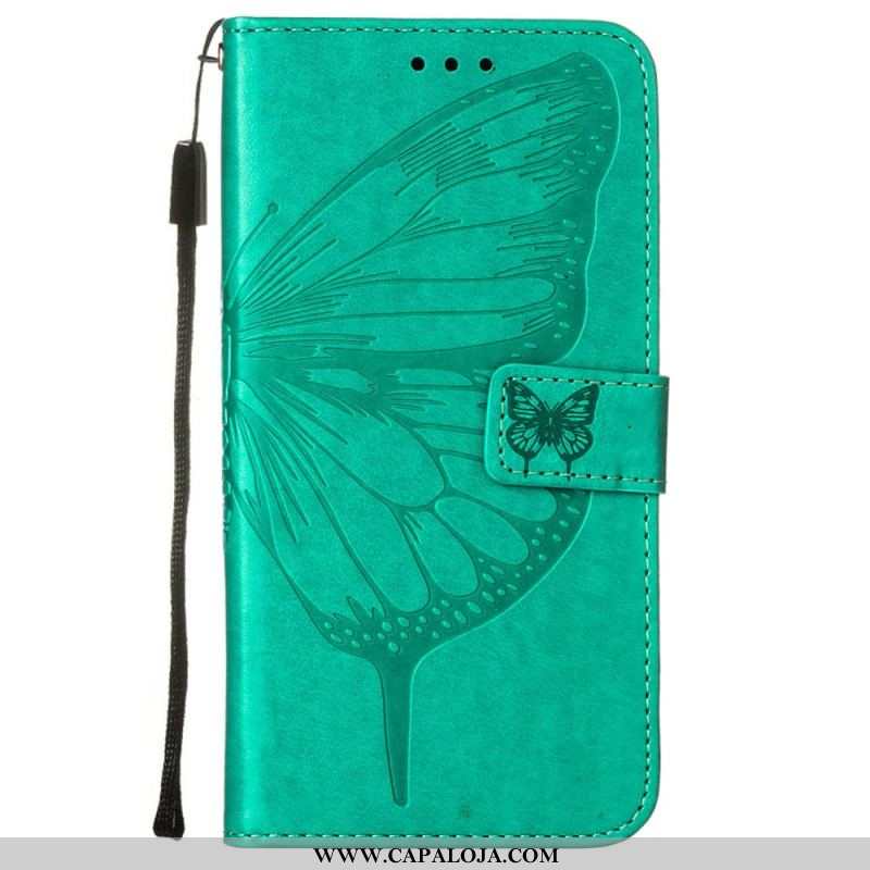 Capa De Couro Para Samsung Galaxy S23 Plus 5G De Cordão Borboleta De Tiras Barroca