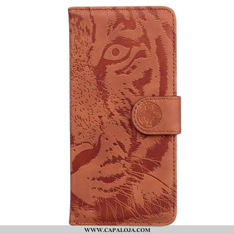 Capa De Couro Para Samsung Galaxy S23 Plus 5G Pegada De Tigre