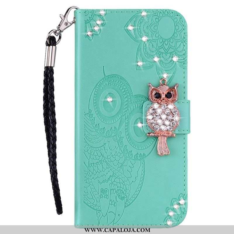 Capa De Couro Para Samsung Galaxy S23 Ultra 5G Coruja Mandala E Charme