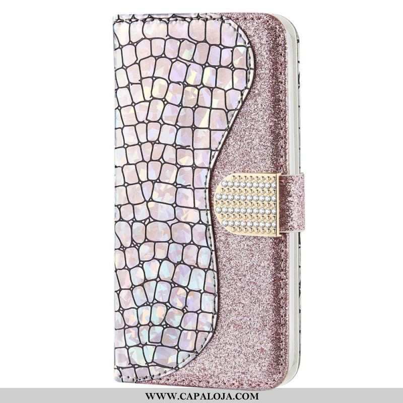 Capa De Couro Para Samsung Galaxy S23 Ultra 5G Diamantes De Crocodilo