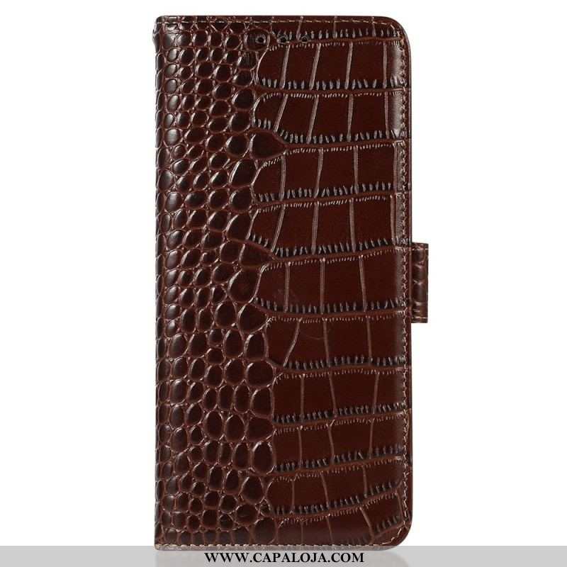 Capa De Couro Para Samsung Galaxy S23 Ultra 5G Rfid Estilo Crocodilo