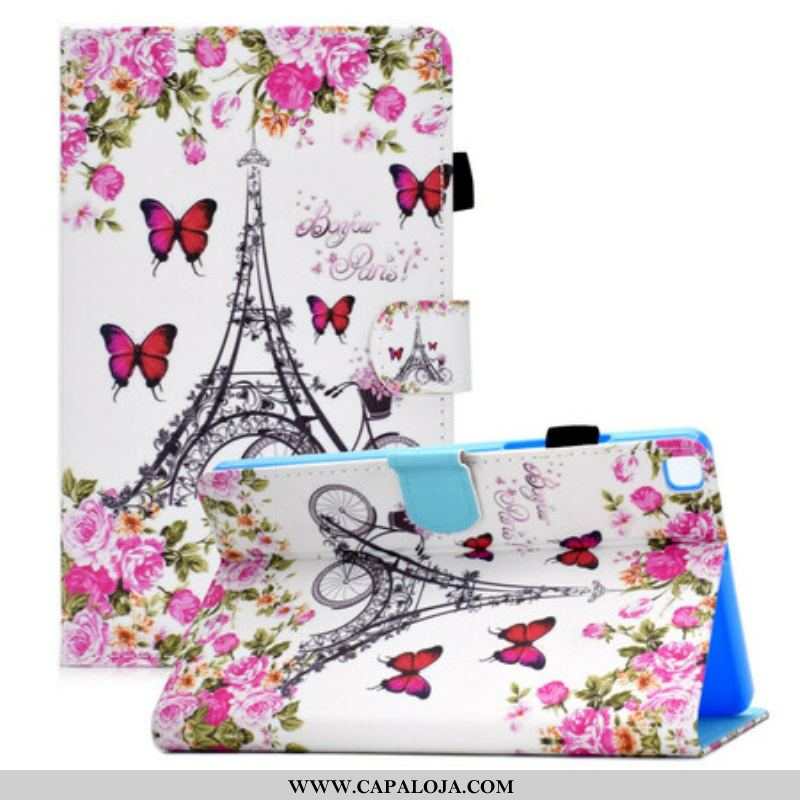 Capa De Couro Para Samsung Galaxy Tab A7 Lite Bicicleta Torre Eiffel