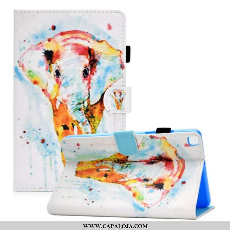 Capa De Couro Para Samsung Galaxy Tab A7 Lite Elefante Aquarela