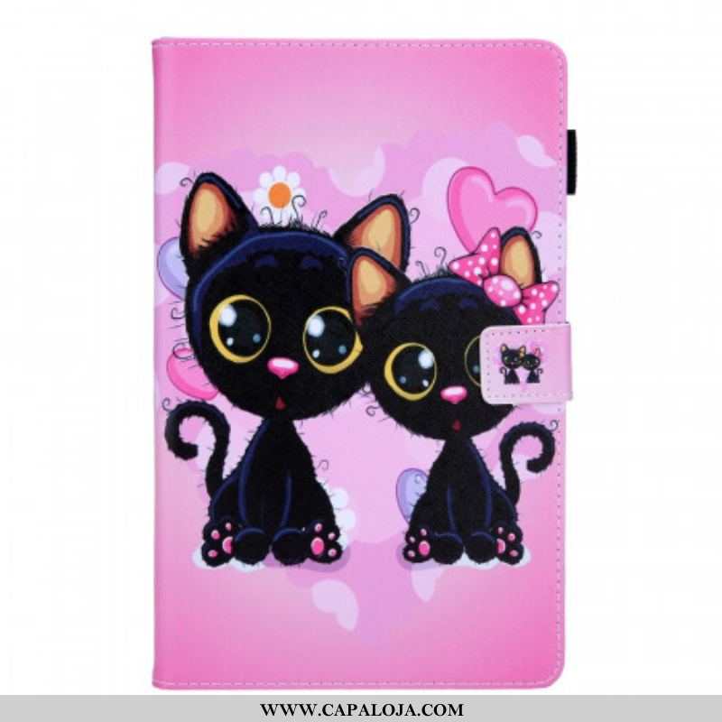 Capa De Couro Para Samsung Galaxy Tab A8 (2021) Casal De Gatos