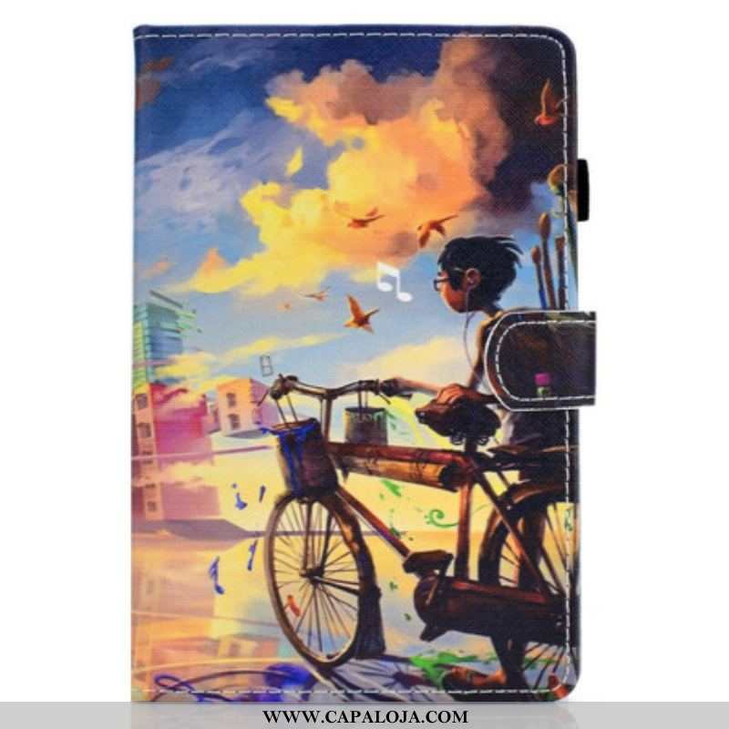 Capa De Couro Para Samsung Galaxy Tab S8 / Tab S7 Arte Da Bicicleta