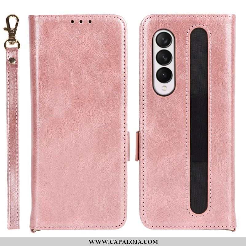 Capa De Couro Para Samsung Galaxy Z Fold 3 5G Flip Aba De Suporte De Caneta Dupla