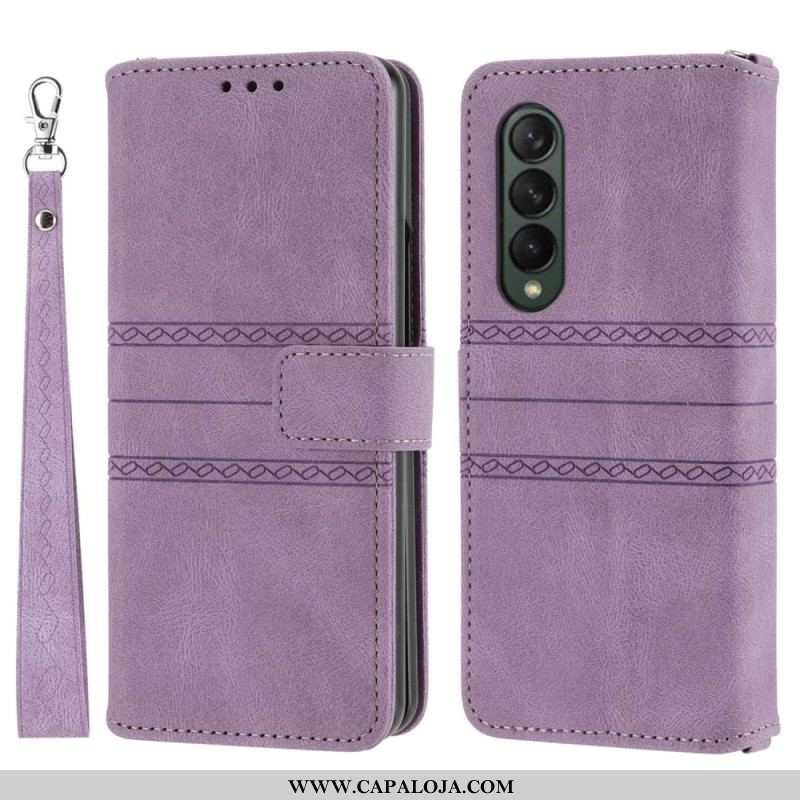 Capa De Couro Para Samsung Galaxy Z Fold 4 Padrão De Cinto De Couro Falso