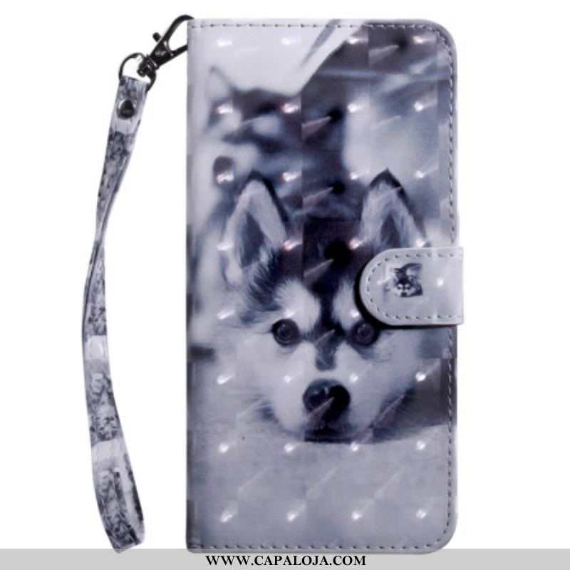 Capa De Couro Para Sony Xperia 5 IV Cachorro Husky Com Cordão