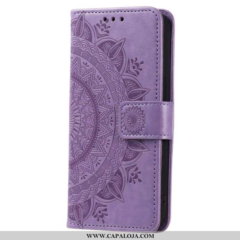 Capa De Couro Para Sony Xperia 5 IV De Cordão Mandala Do Sol Strappy