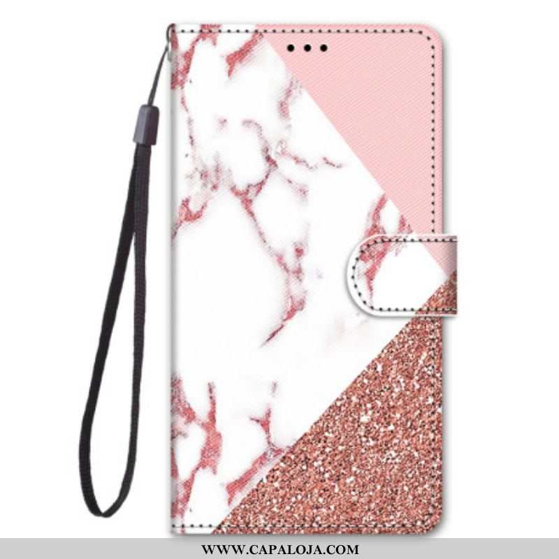 Capa De Couro Para Sony Xperia 5 IV Triângulo De Mármore E Glitter